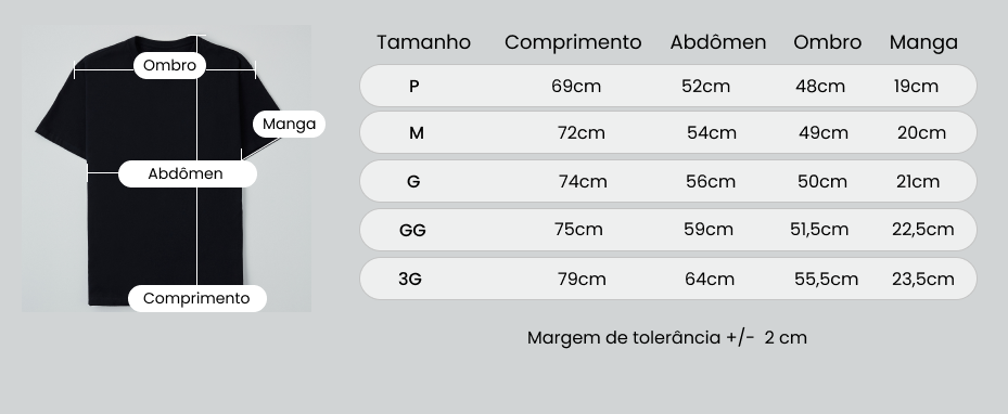 tabelo de tamanhos masculina